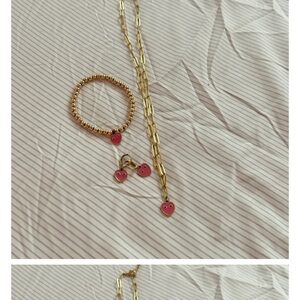 Pink heart gold jewlery set